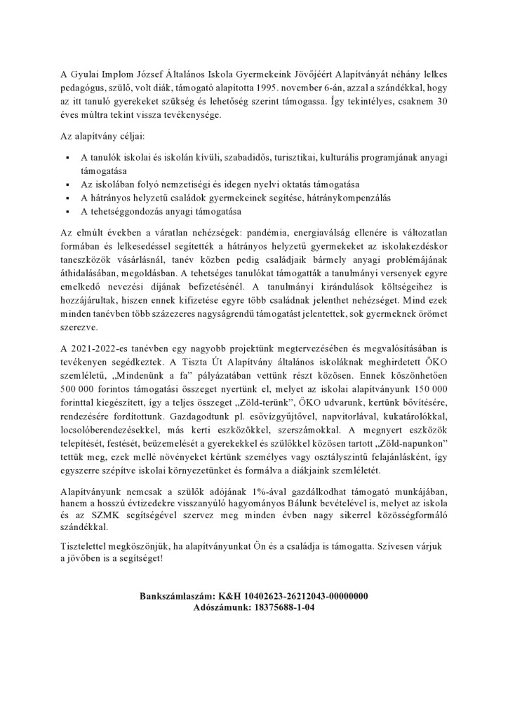A Gyulai Implom József Általános Iskola Gyermekeink Jövőjéért Alapítvány 2024-page0001